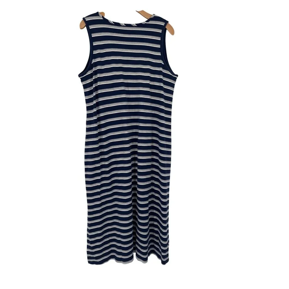 Lands End Womens Sleeveless Striped Dress size XL Blue Cotton knit shelf bra